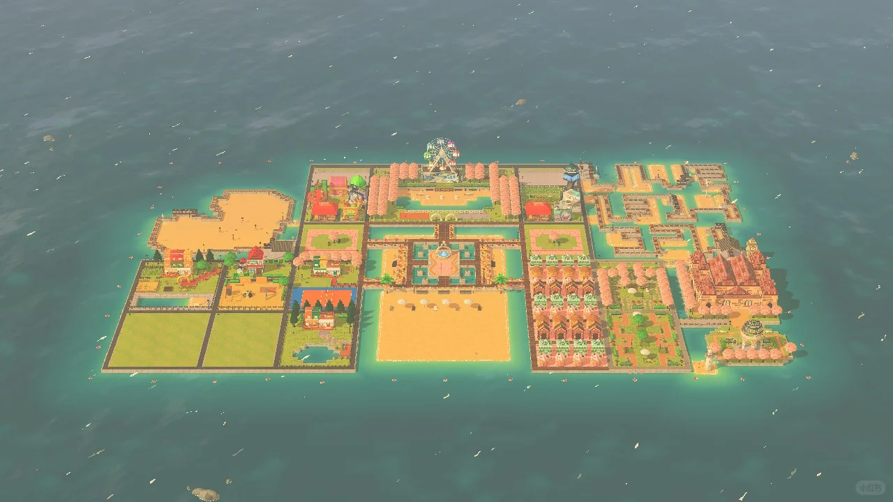 Grande île avec quartier commercial en construction — Tomodachi Life motif DIY (image 2)