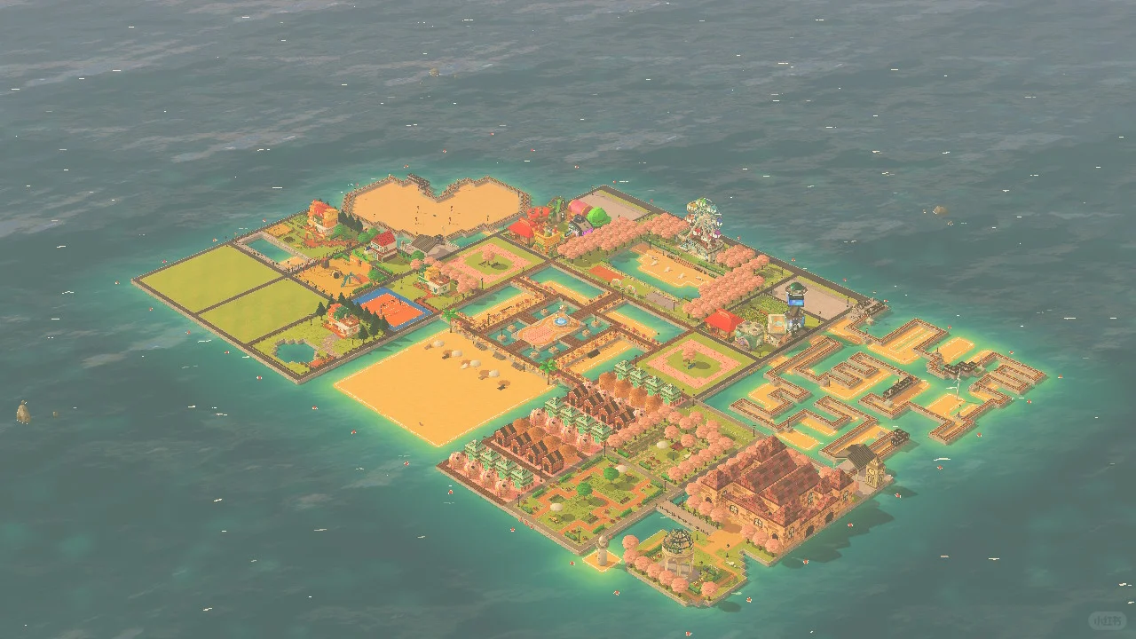 Grande île avec quartier commercial en construction — Tomodachi Life motif DIY (image 3)
