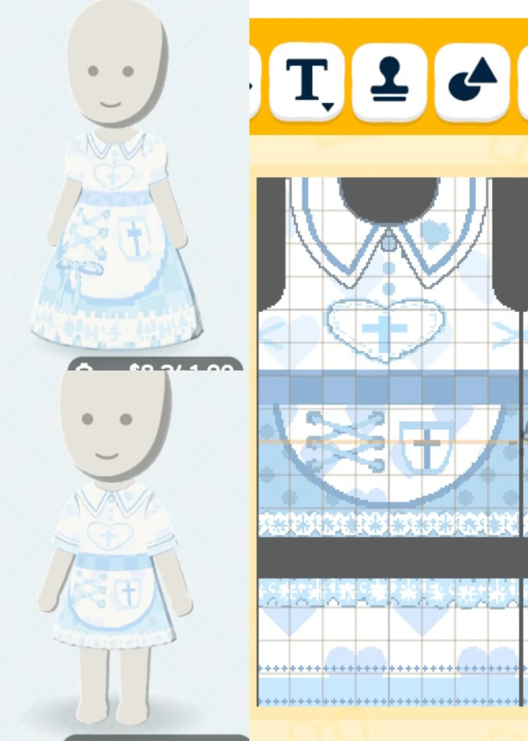 Water-Blue Medical Outfits — Long & Short Skirts with Top Hat — Tomodachi Life DIY pattern
