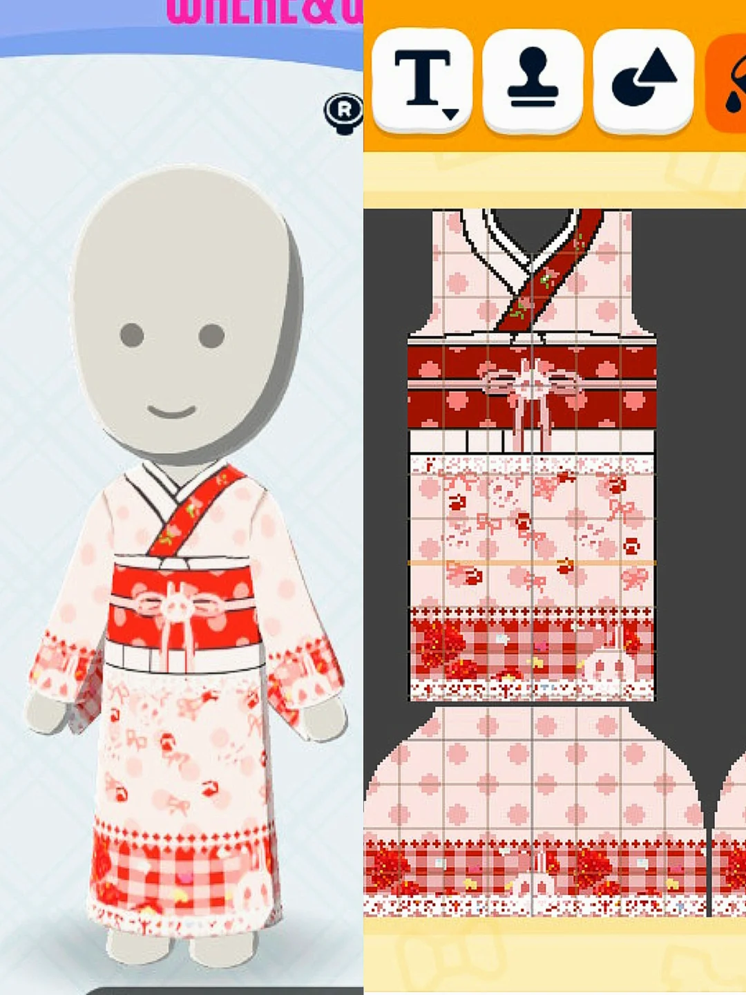 いちごうさぎ浴衣 デザインシート【トモコレ（トモダチコレクション わくわく生活）】 — トモダチライフ DIY 図案