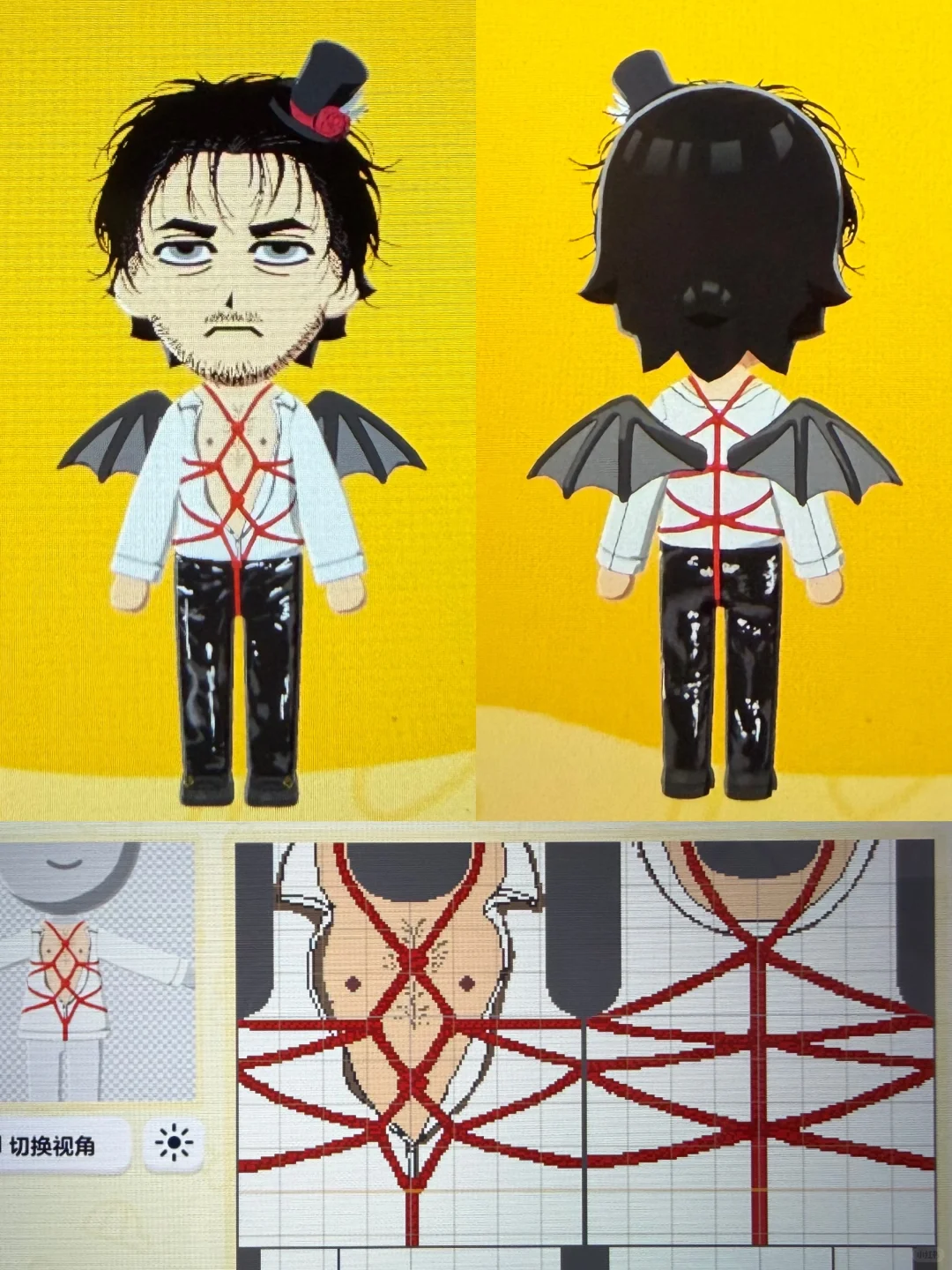 Sacred V-Neck White Shirt with Shibari Rope Binding Pattern Sheet — Tomodachi Life DIY pattern