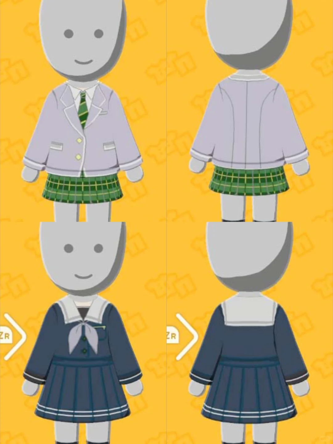 Feuilles de motifs : uniformes et tenues casual de Nijigasaki — Tomodachi Life motif DIY (image 2)