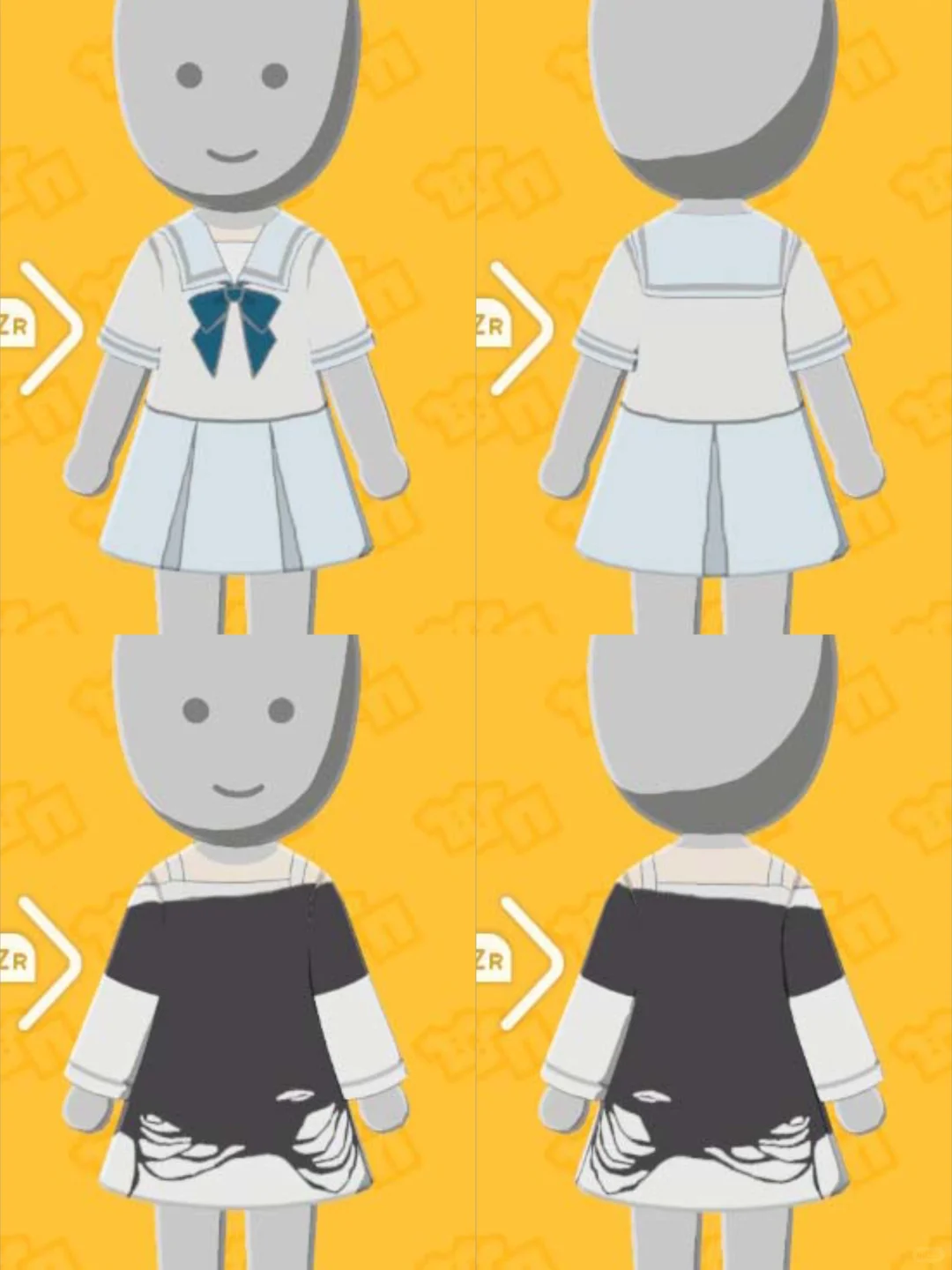Feuilles de motifs : uniformes et tenues casual de Nijigasaki — Tomodachi Life motif DIY (image 3)