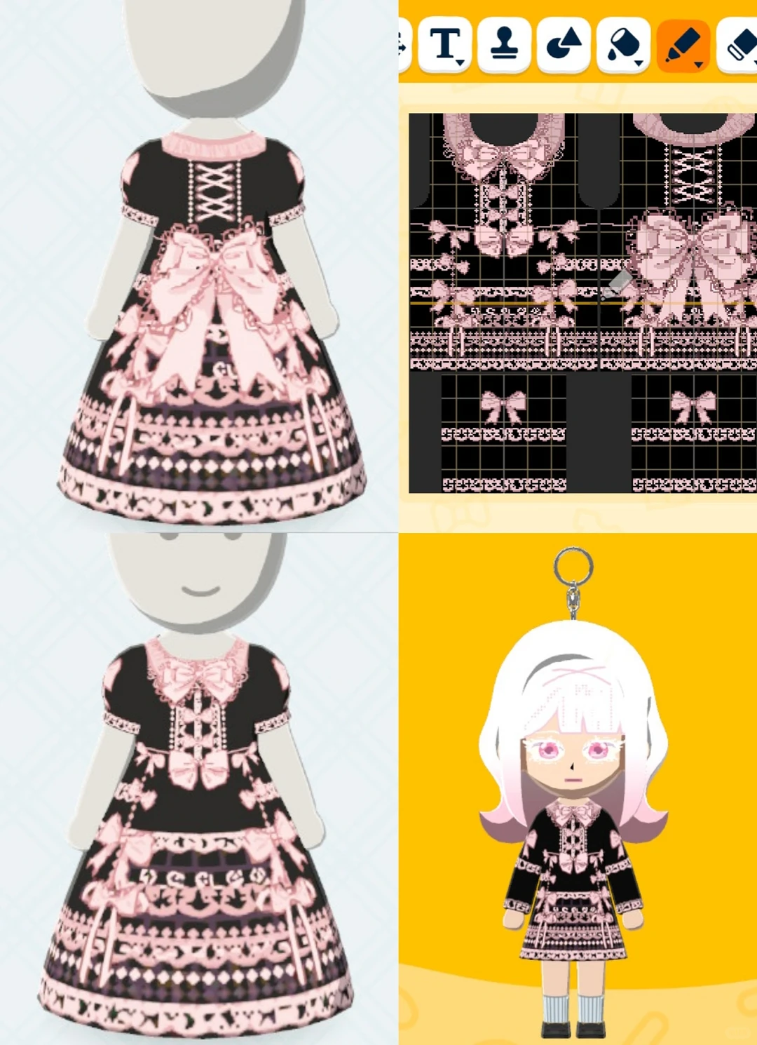 ピンク＆ブラックコーデのデザインシート（制作過程写真付き） — トモダチライフ DIY 図案