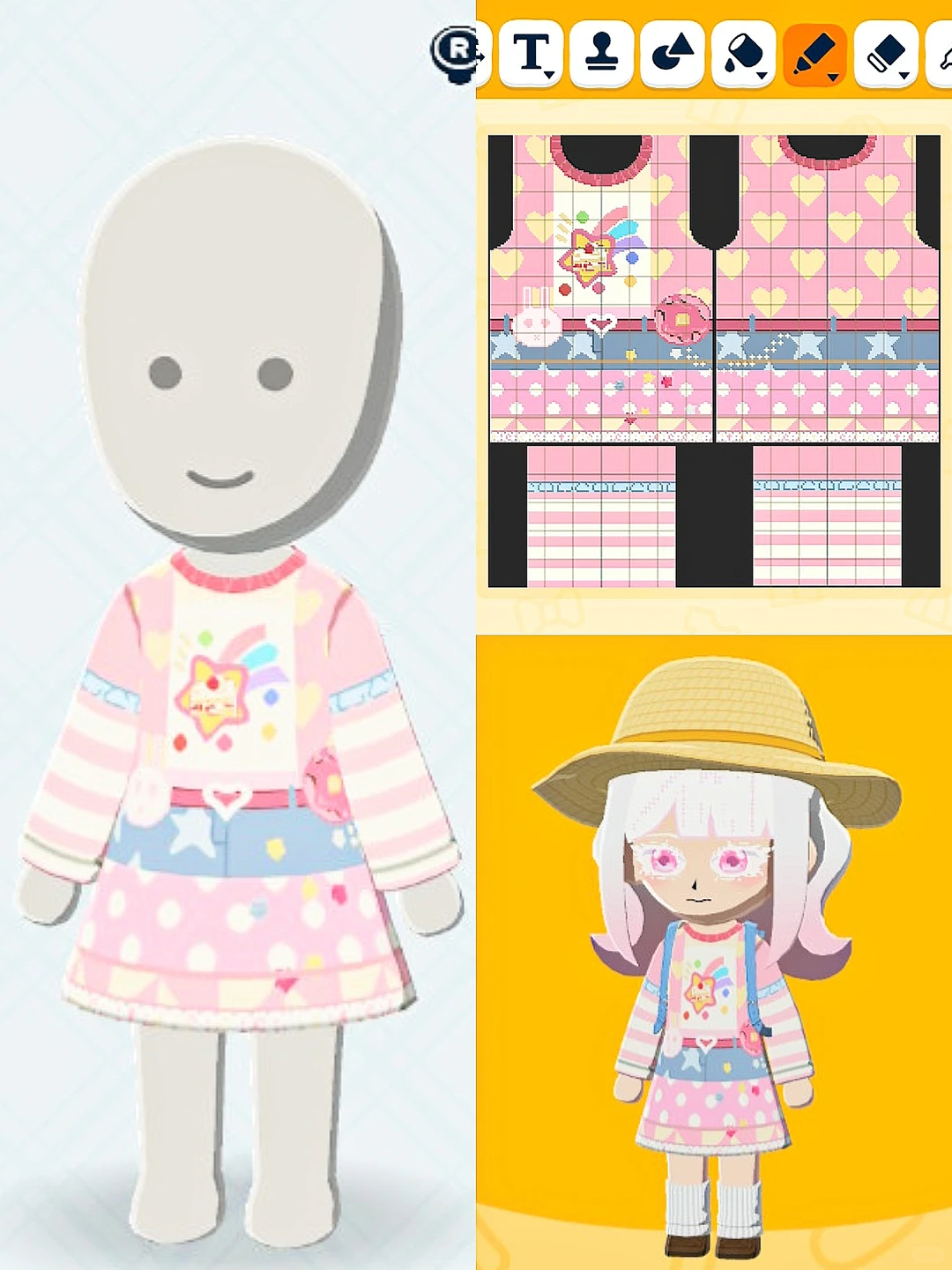 Feuille de motif – Tenue de parc d'attractions (version outil tampon) — Tomodachi Life motif DIY