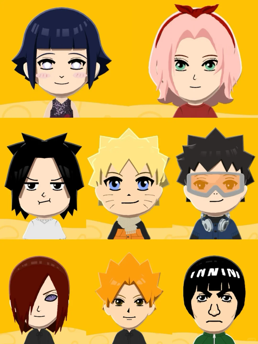 Paramètres Mii des personnages de Naruto avec trois feuilles de motif de tenues — Tomodachi Life motif DIY (image 2)