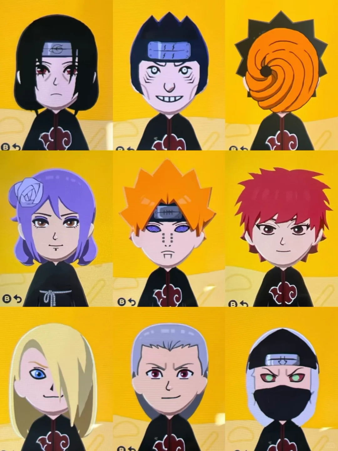 Paramètres Mii des personnages de Naruto avec trois feuilles de motif de tenues — Tomodachi Life motif DIY (image 3)