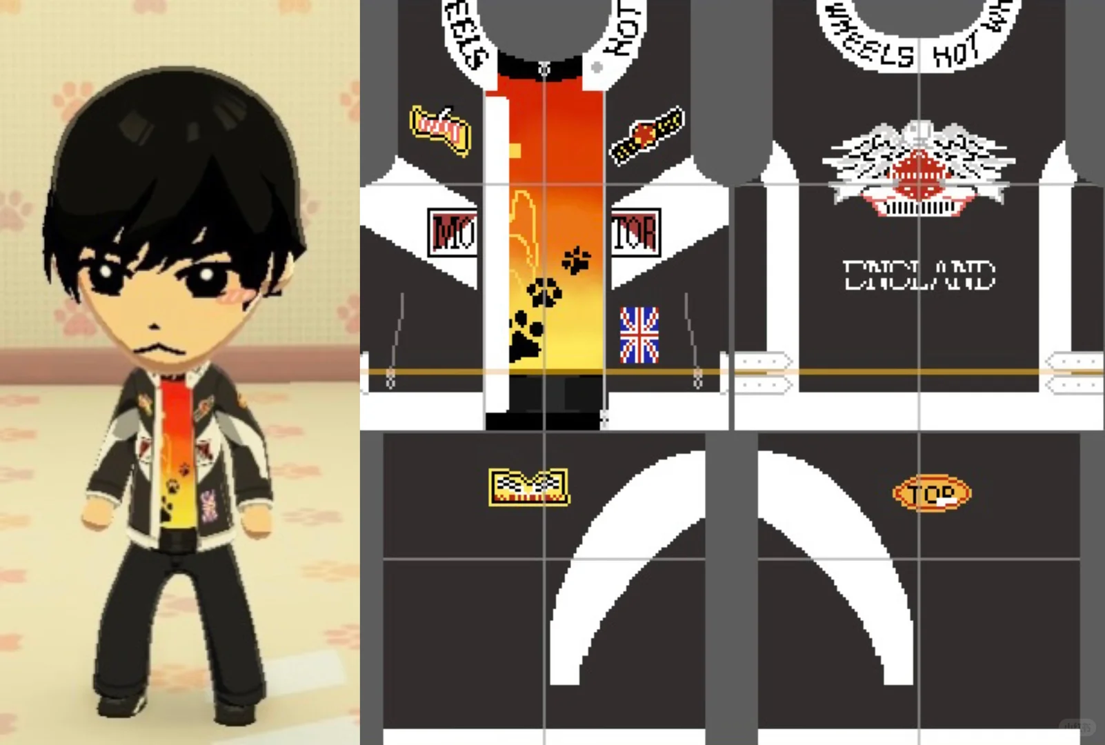 Cat-Themed Biker Jacket Outfit — Tomodachi Life DIY pattern