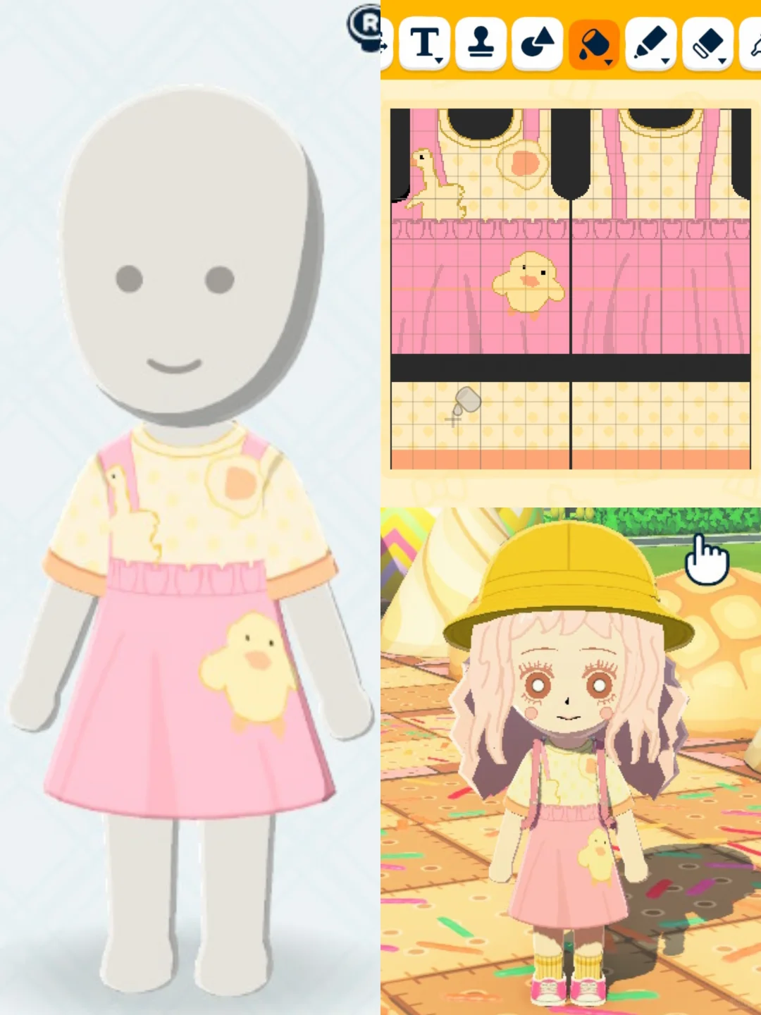 Duckling School Tomodachi Life Clothing Pattern Sheet with Process — Tomodachi Life DIY pattern
