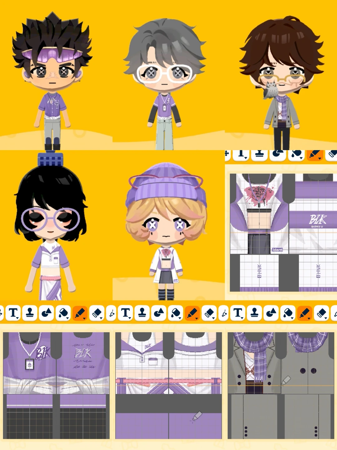 3人が求めるBLKキャラのフェイスデータと服のデザインシート — トモダチライフ DIY 図案