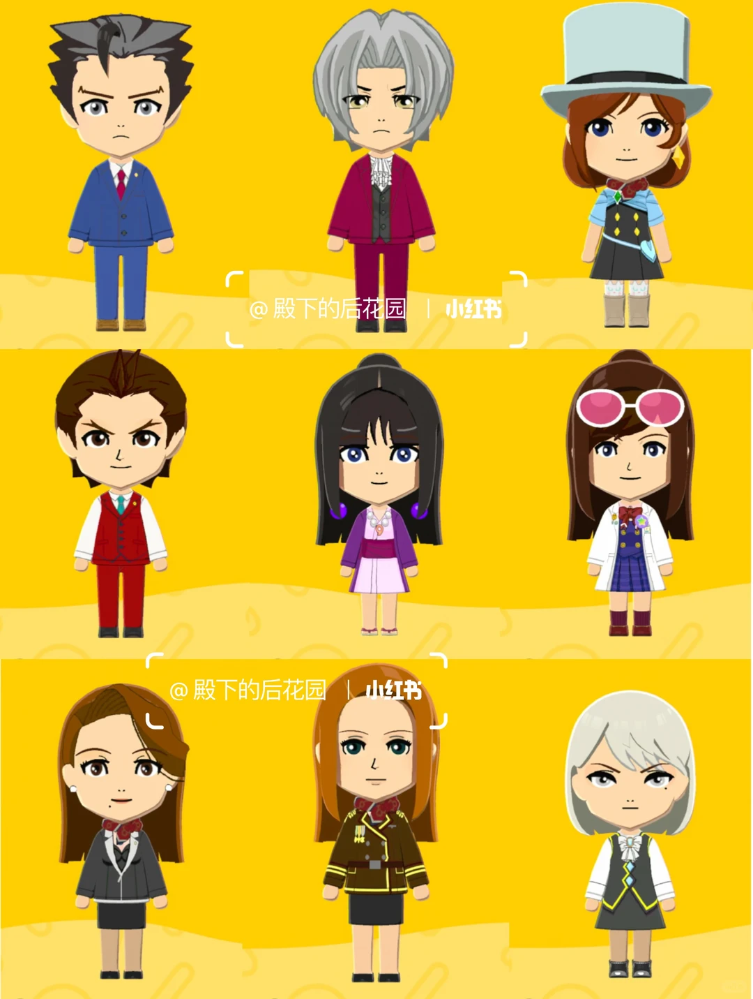 Collection de motifs de tenues des personnages d'Ace Attorney — Tomodachi Life motif DIY