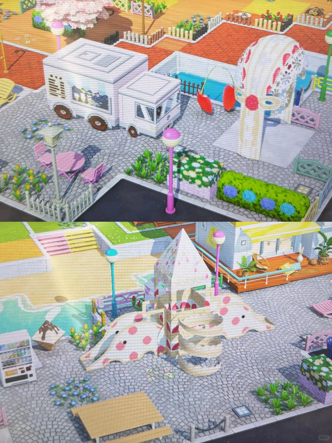 象の滑り台とアイスクリームカーの島作り進捗 — トモダチライフ DIY 図案（1枚目）