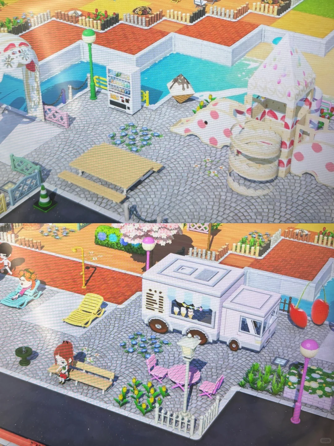 象の滑り台とアイスクリームカーの島作り進捗 — トモダチライフ DIY 図案（3枚目）