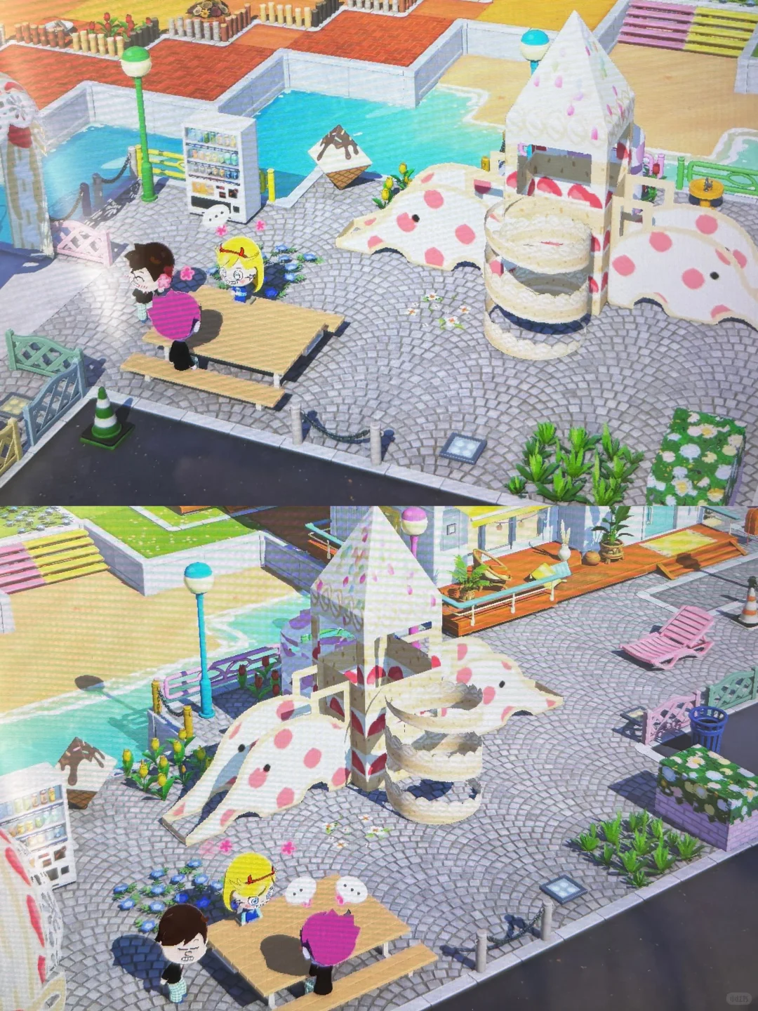 象の滑り台とアイスクリームカーの島作り進捗 — トモダチライフ DIY 図案（5枚目）