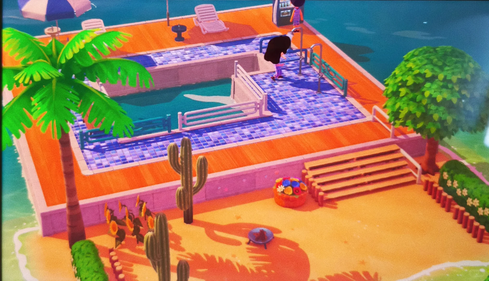 Ambiance estivale avec carreaux bleus et cactus — Tomodachi Life motif DIY (image 1)