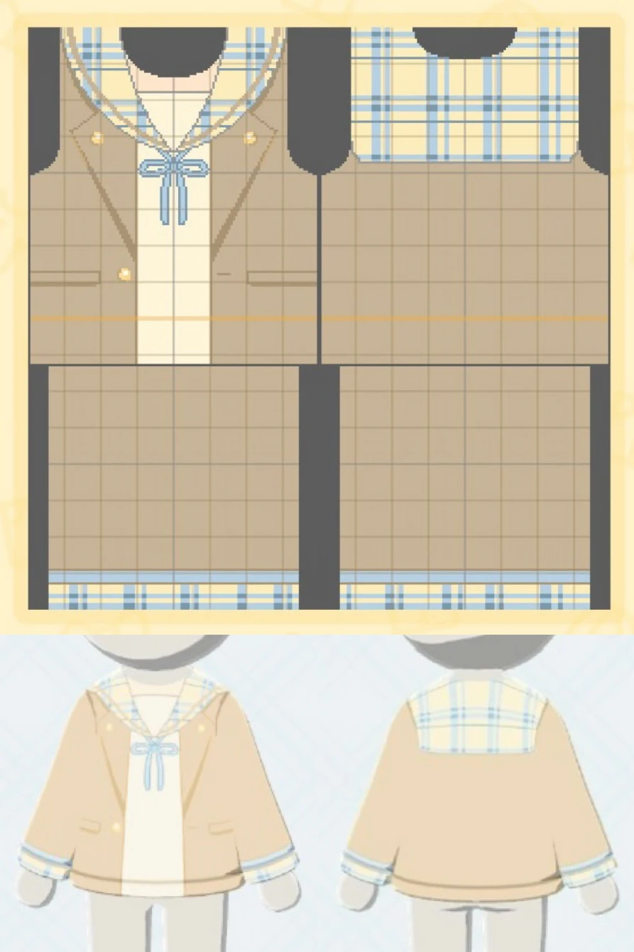 チェック柄セーラー服のトモコレデザインシート — トモダチライフ DIY 図案（3枚目）