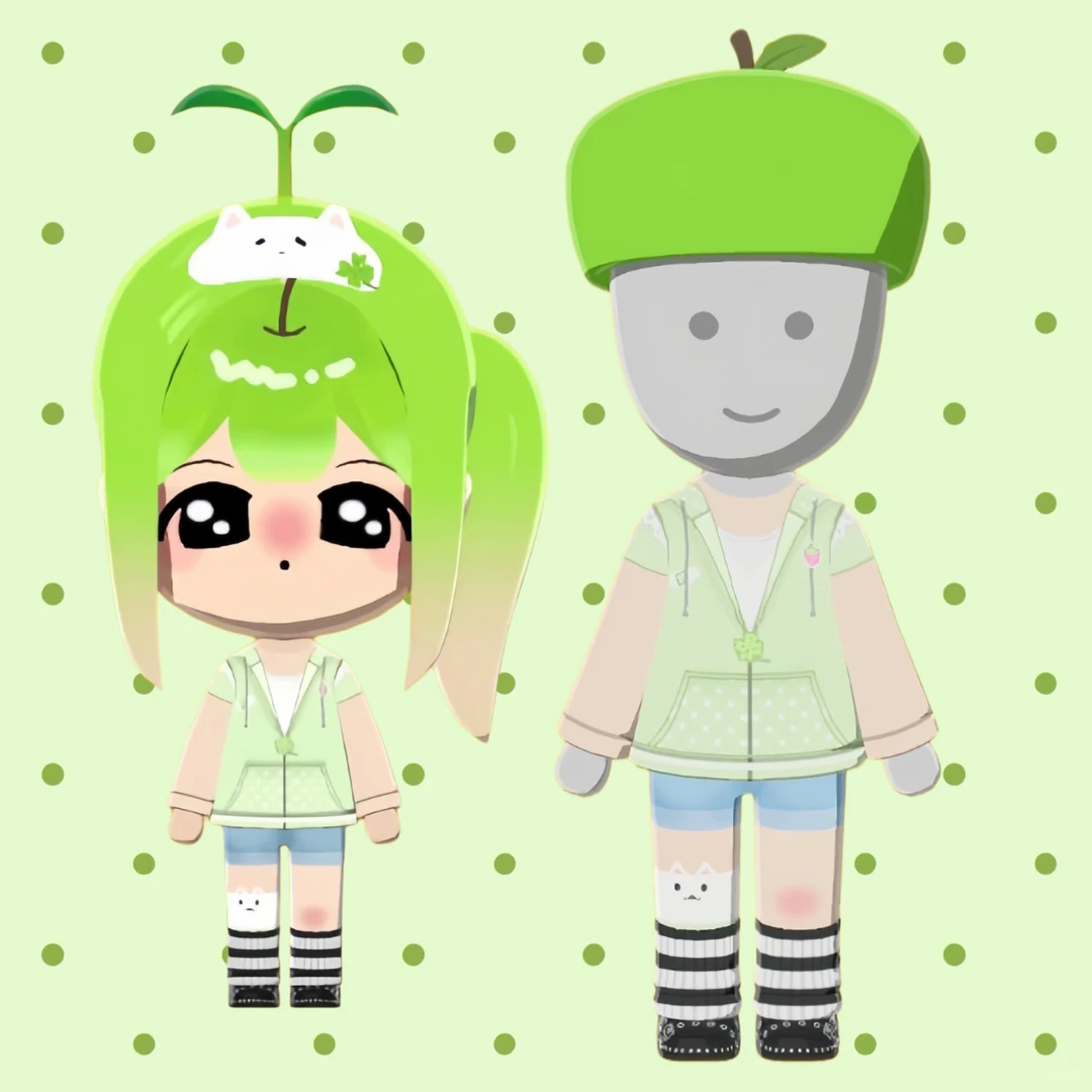 可愛い青リンゴをテーマにした女の子コーデのデザインシート — トモダチライフ DIY 図案（1枚目）