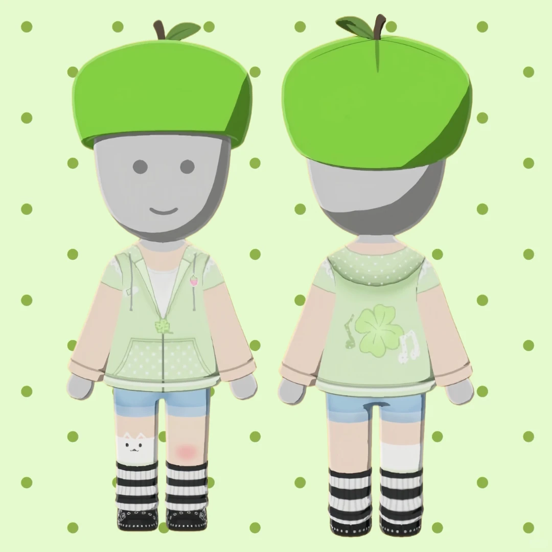 可愛い青リンゴをテーマにした女の子コーデのデザインシート — トモダチライフ DIY 図案（2枚目）