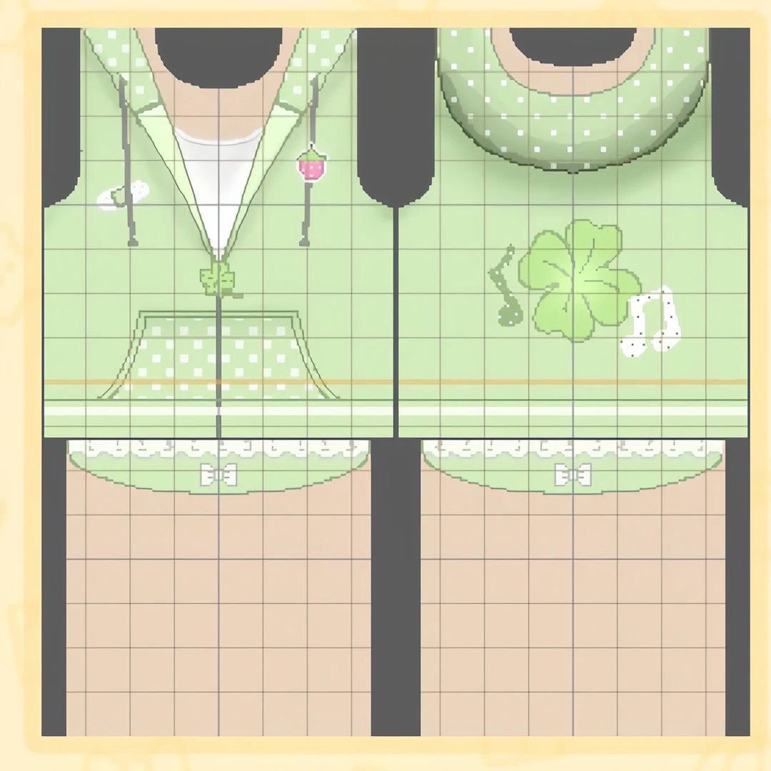 可愛い青リンゴをテーマにした女の子コーデのデザインシート — トモダチライフ DIY 図案（4枚目）