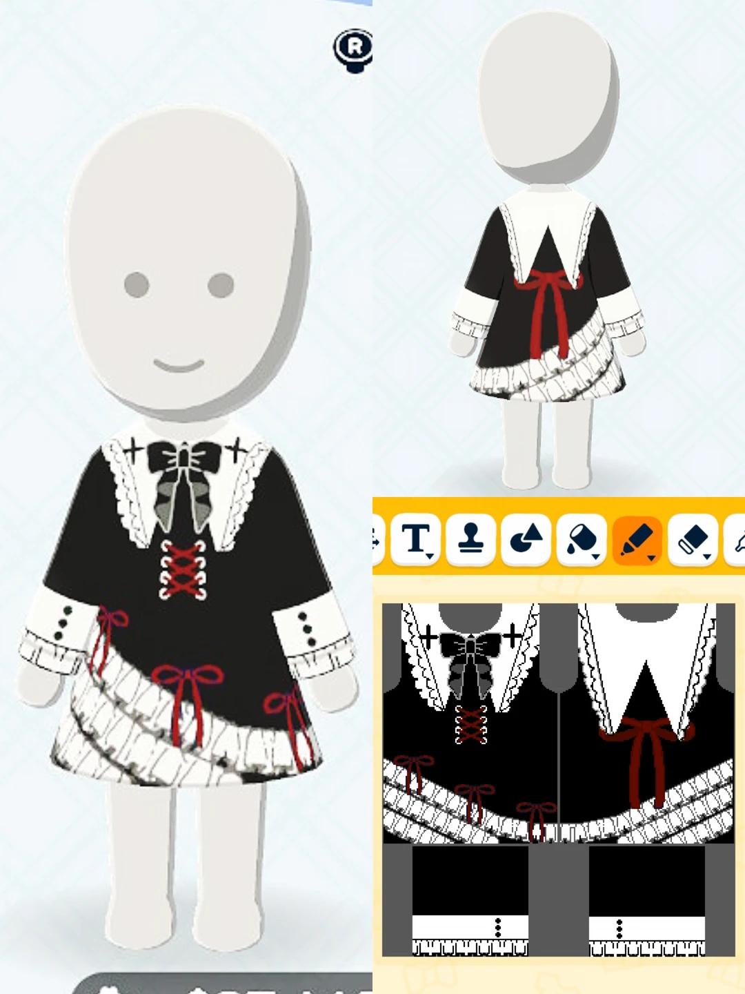 Motif de robe gothique à dentelle avec outil tampon — Tomodachi Life motif DIY (image 1)