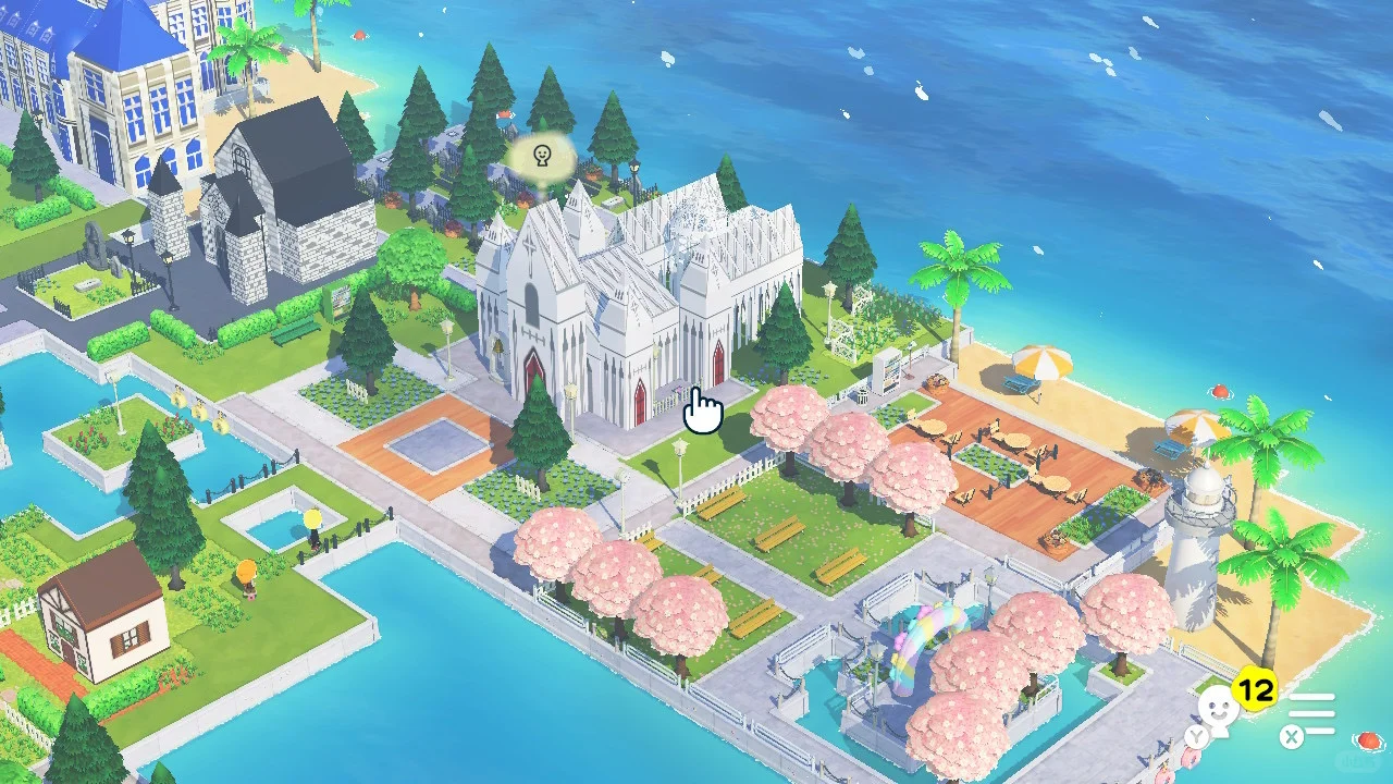 Île avec église de mariage et zone de plage — Tomodachi Life motif DIY (image 1)