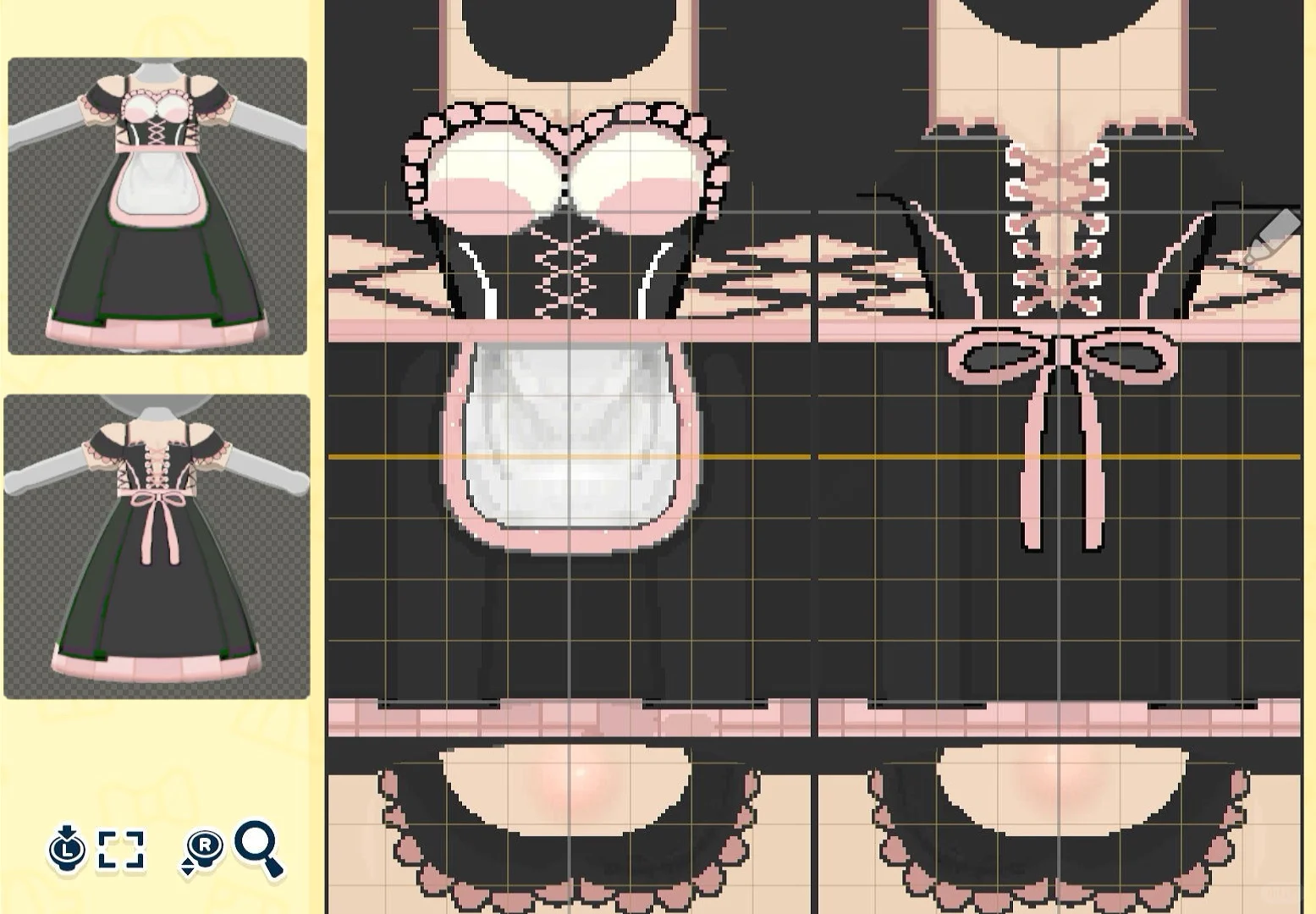 トモコレ用ブラック＆ピンクメイド服デザインシート紹介 — トモダチライフ DIY 図案（3枚目）