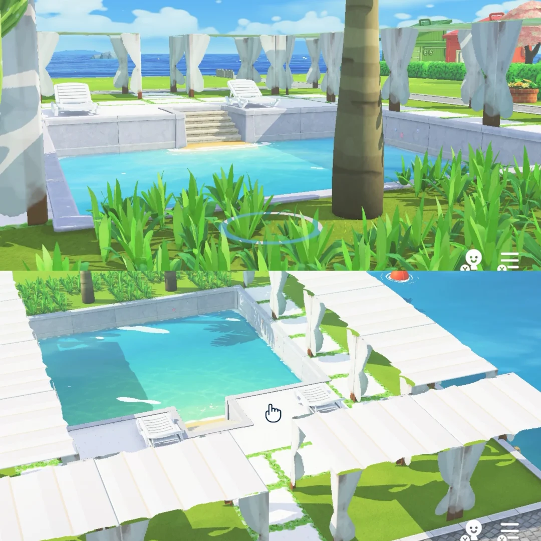 夏はMiiたちをプールサイドで遊ばせよう！トロピカルリゾート島作り — トモダチライフ DIY 図案（2枚目）