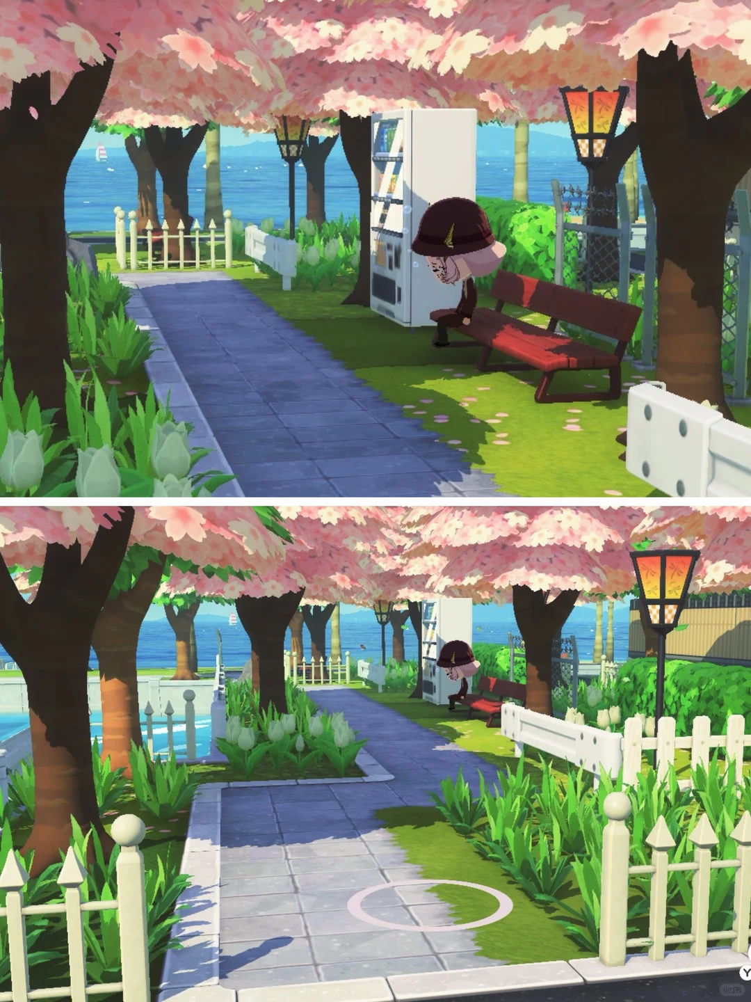 Chemin de cerisiers au bord de la rivière - Motif pour le sol de l'île — Tomodachi Life motif DIY (image 1)