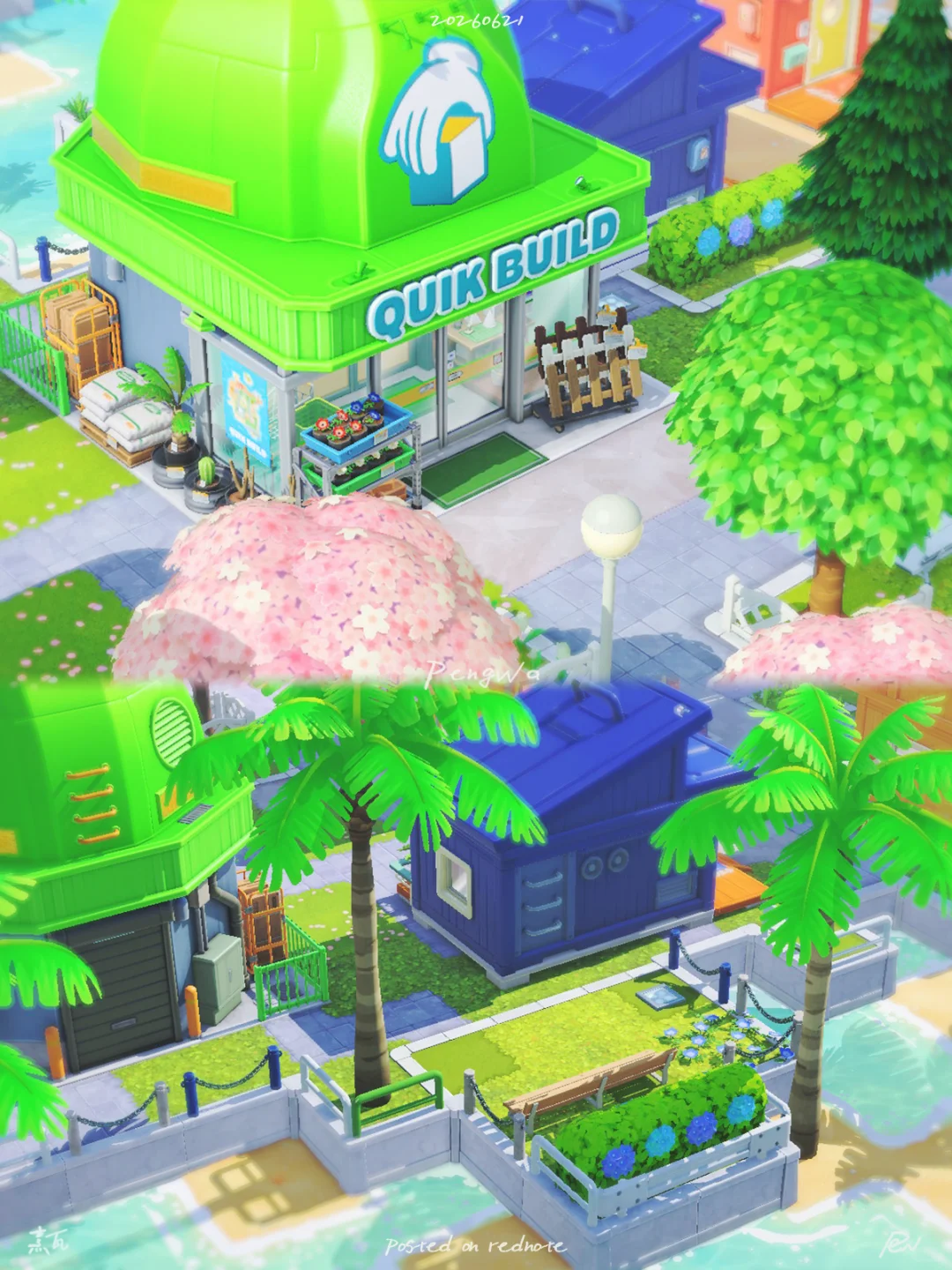 Création d'île de Bùhuà : quincaillerie – maison bleue et digue avec cachet vécu — Tomodachi Life motif DIY