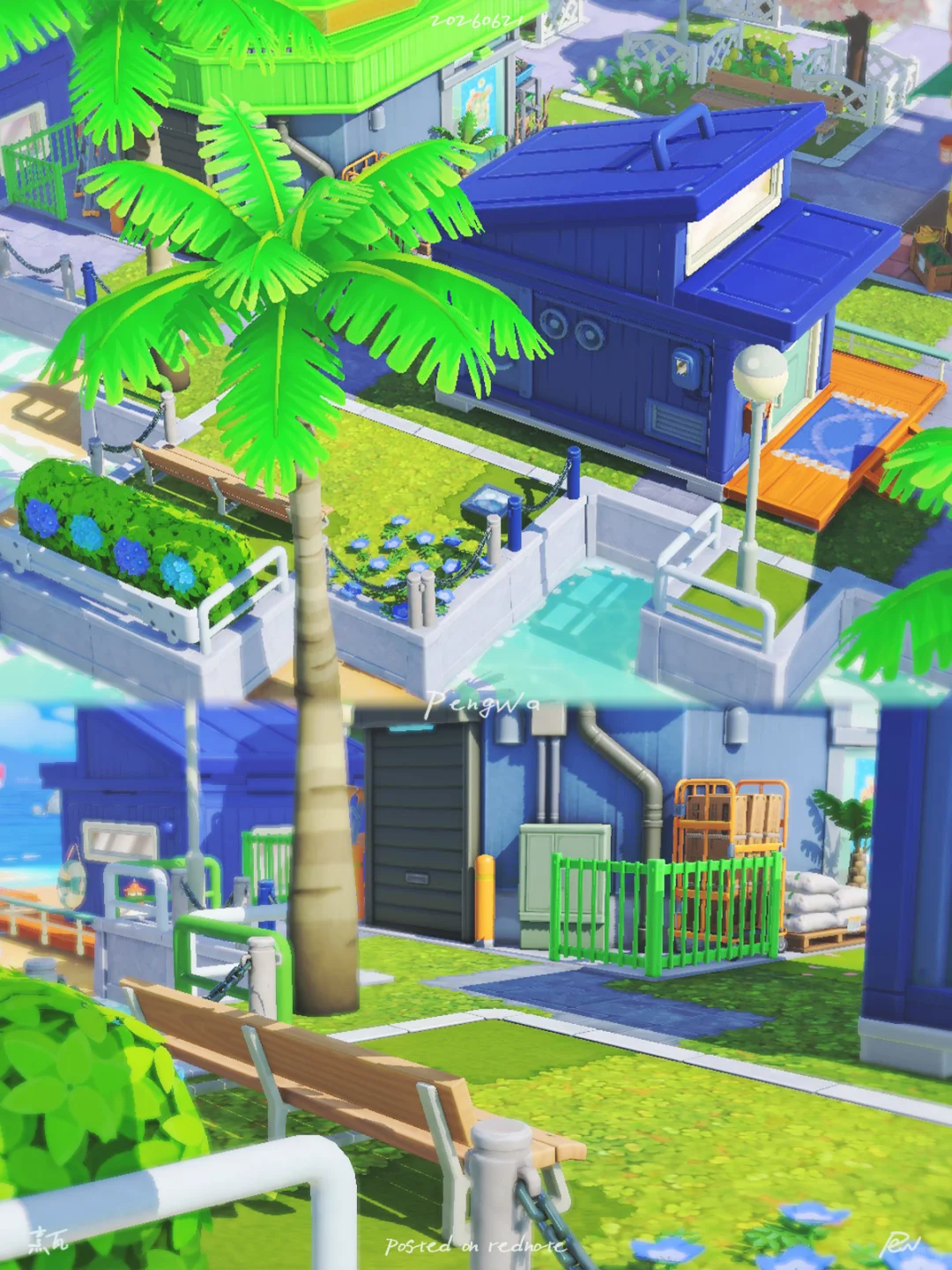 Création d'île de Bùhuà : quincaillerie – maison bleue et digue avec cachet vécu — Tomodachi Life motif DIY (image 2)