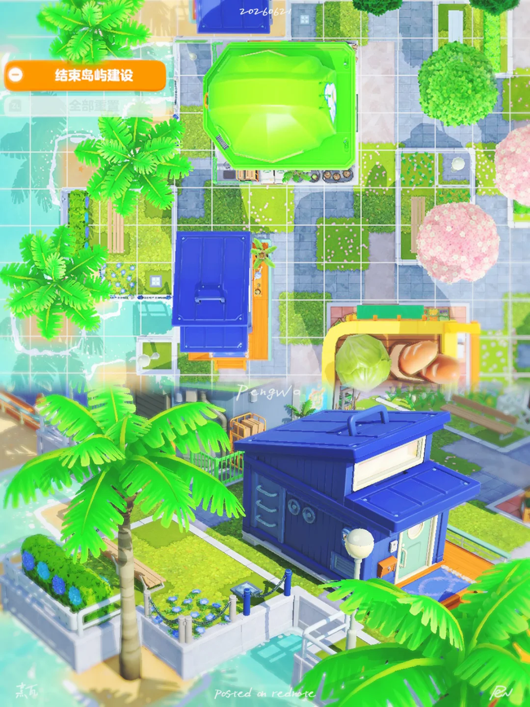 Création d'île de Bùhuà : quincaillerie – maison bleue et digue avec cachet vécu — Tomodachi Life motif DIY (image 4)