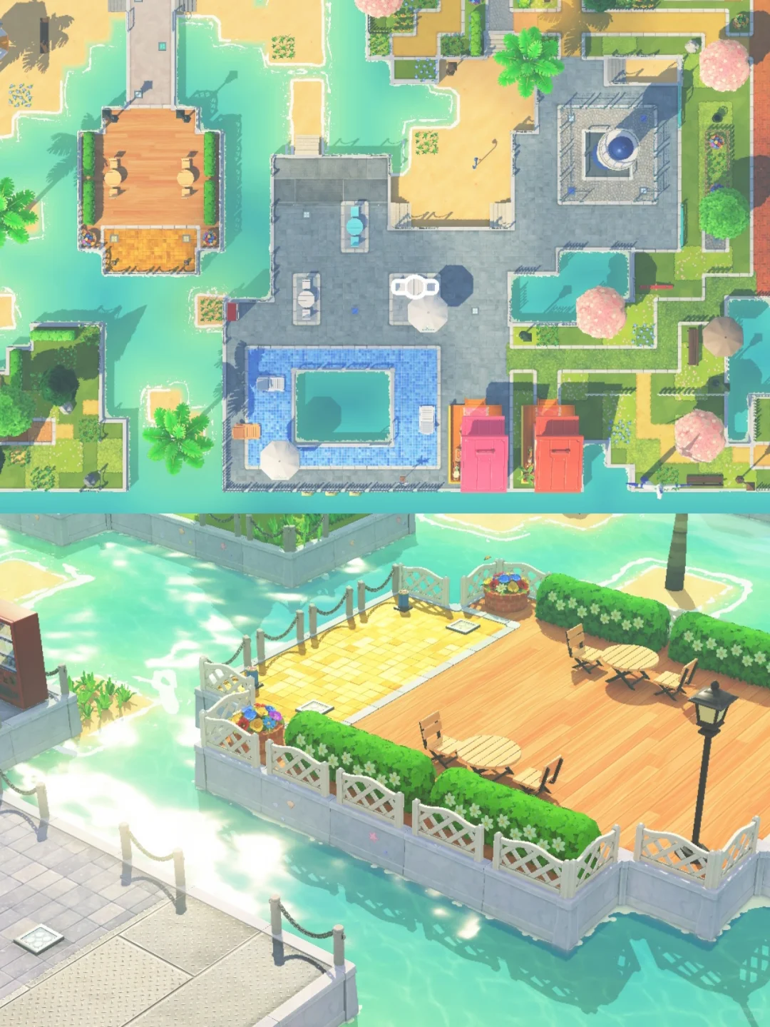 Décoration de piscine près de la villa avec motif vu du dessus — Tomodachi Life motif DIY (image 3)