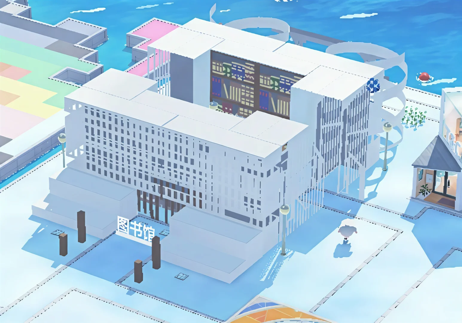 トモコレ島にモダンな大図書館が登場 — トモダチライフ DIY 図案（9枚目）