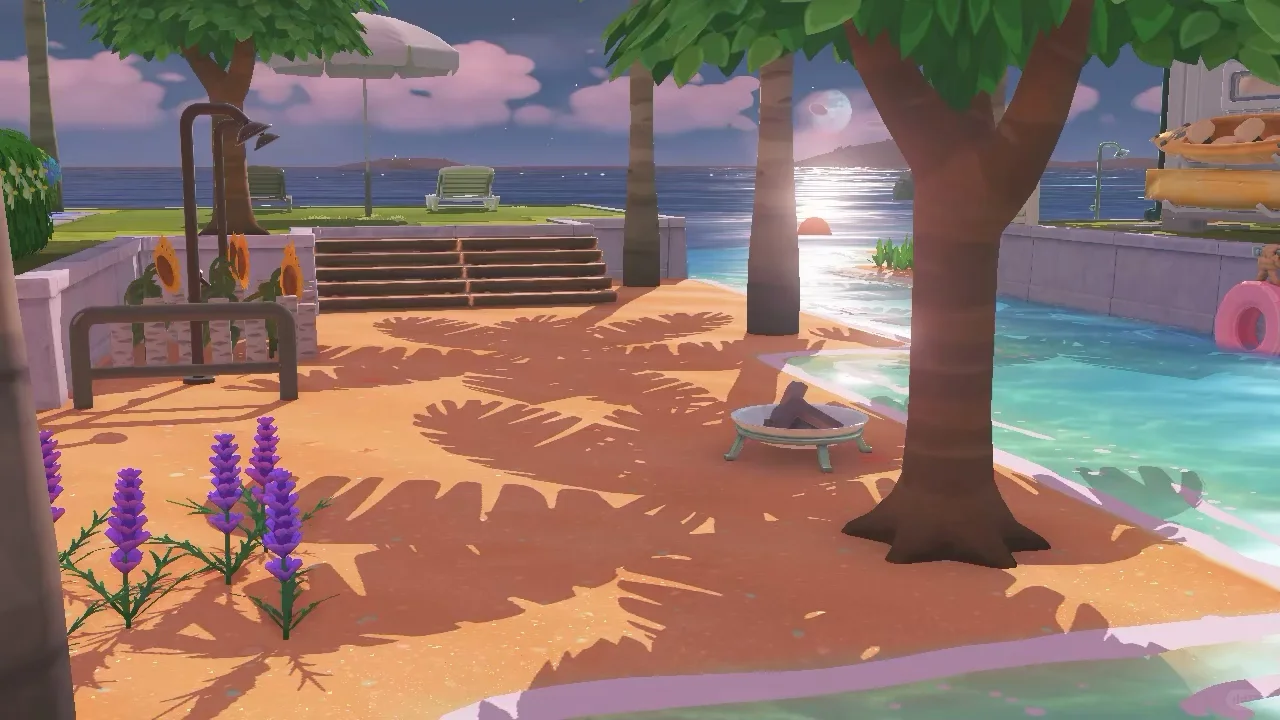 Maison de l’île est avec vue sur le lever de lune et bassin carré rétro — Tomodachi Life motif DIY (image 4)