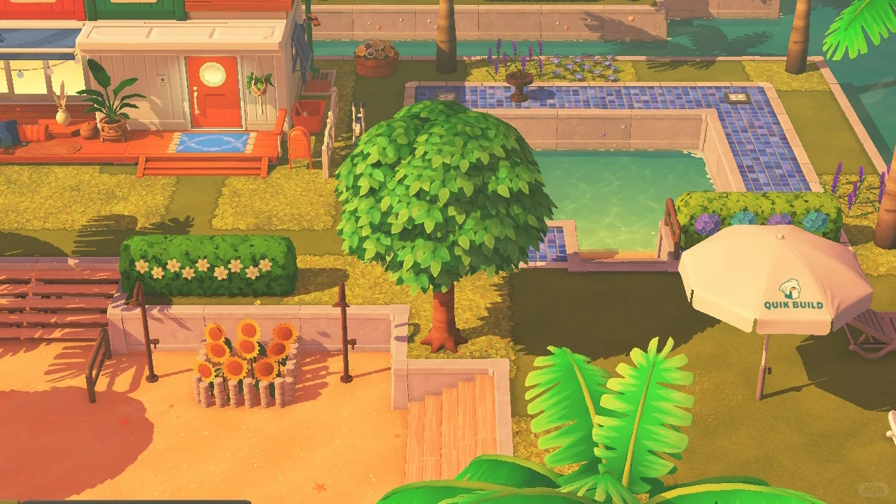 Maison de l’île est avec vue sur le lever de lune et bassin carré rétro — Tomodachi Life motif DIY (image 7)