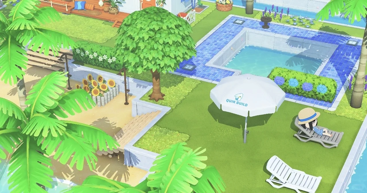 Maison de l’île est avec vue sur le lever de lune et bassin carré rétro — Tomodachi Life motif DIY (image 8)