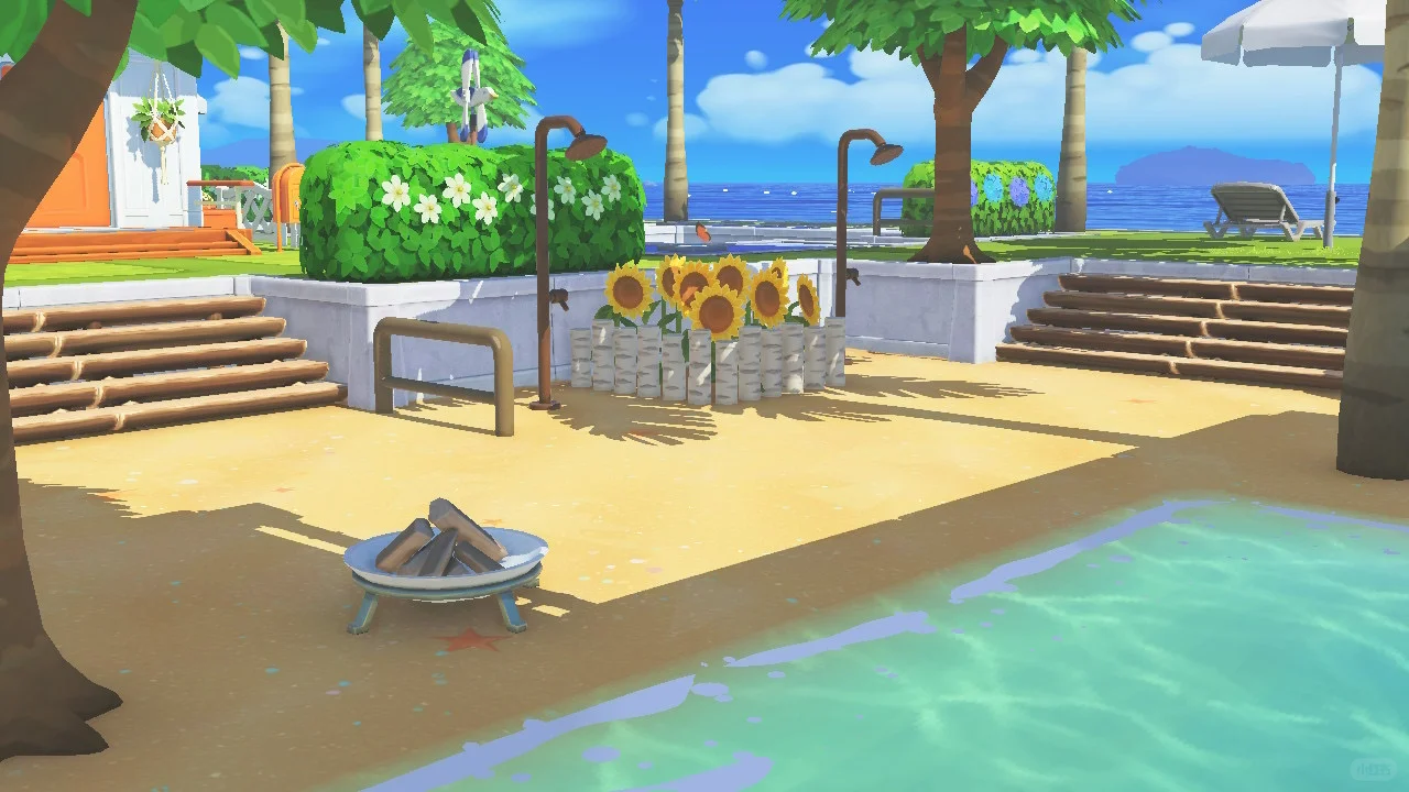Maison de l’île est avec vue sur le lever de lune et bassin carré rétro — Tomodachi Life motif DIY (image 9)