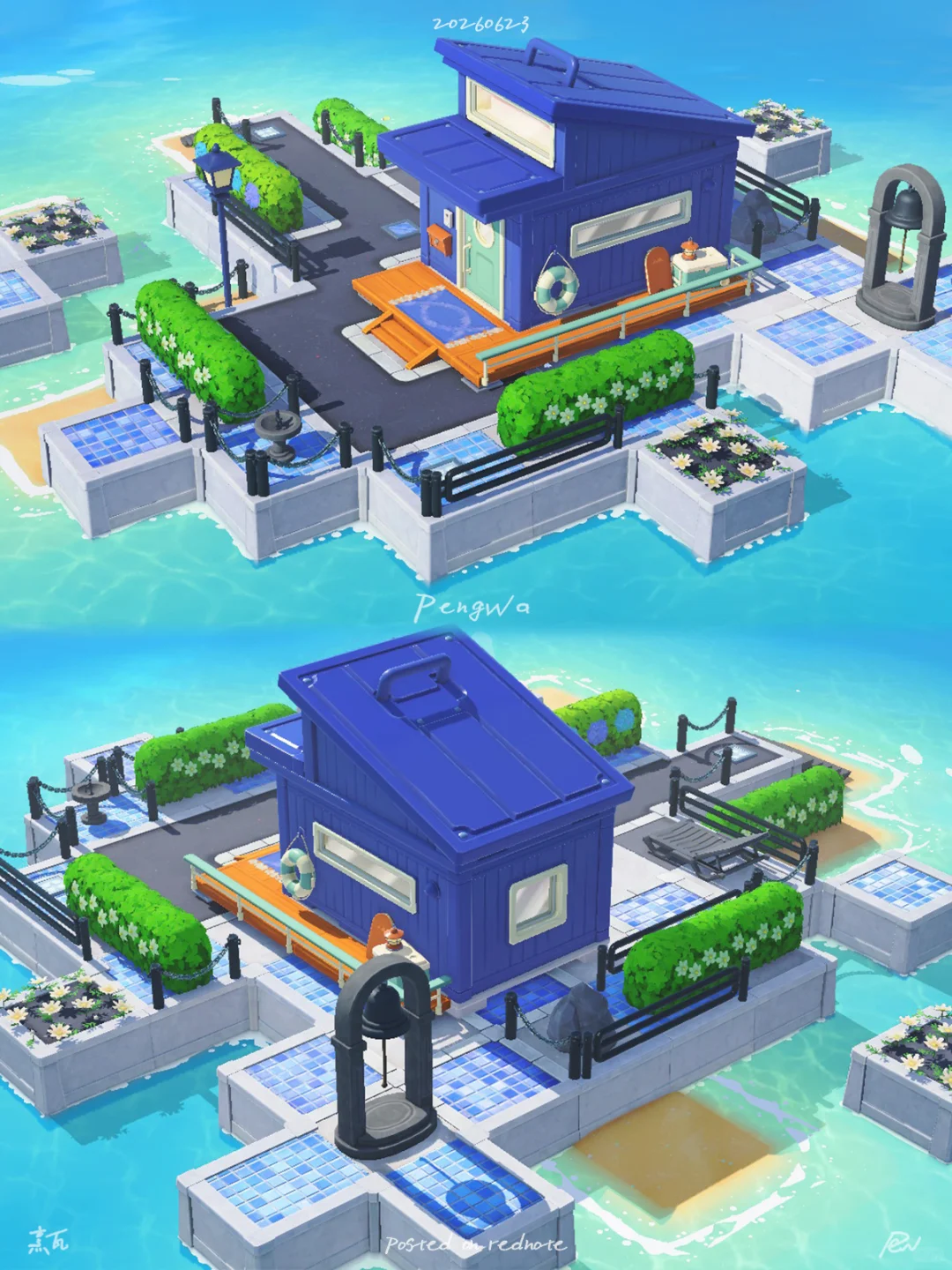 Simple Deep Blue Cabin - Tranquil House Exterior — Tomodachi Life DIY pattern (image 3)