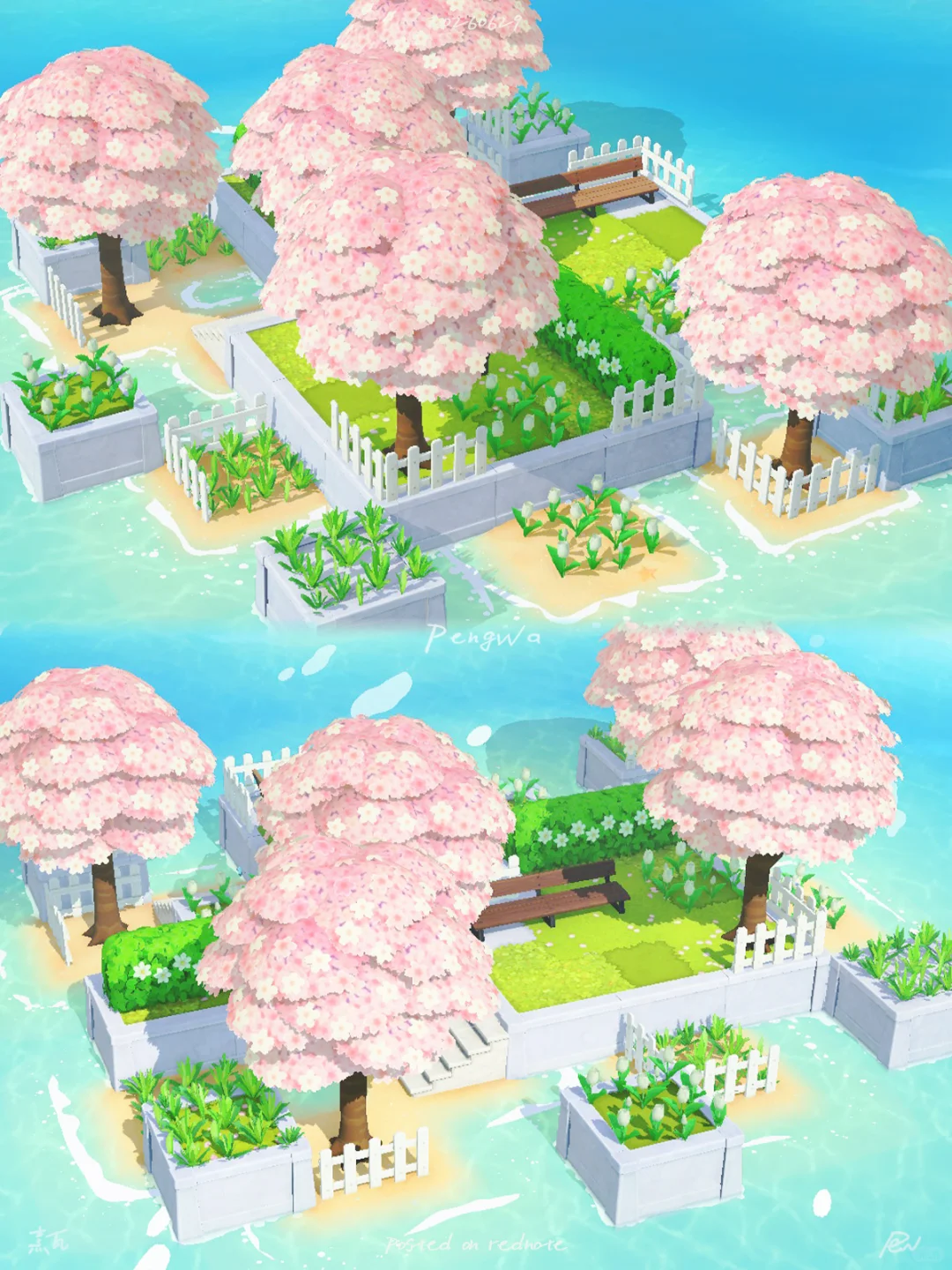 Sakura Chocolate Bench: A Tranquil Rest Spot Under Cherry Trees — Tomodachi Life DIY pattern
