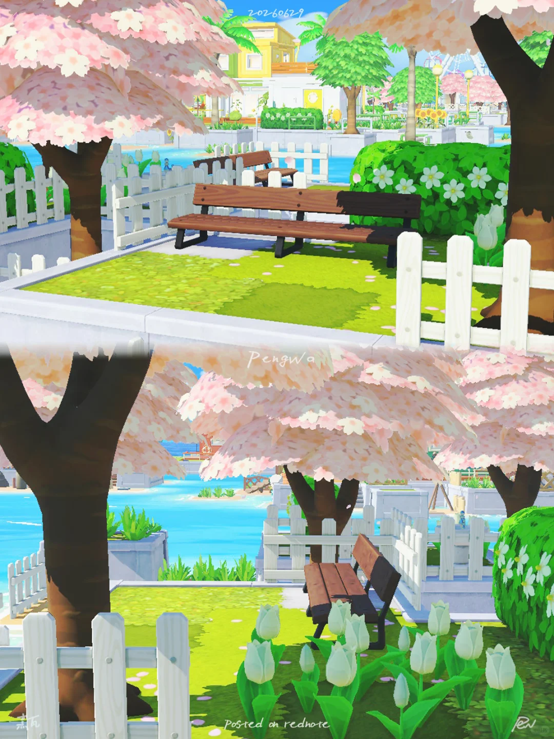 Sakura Chocolate Bench: A Tranquil Rest Spot Under Cherry Trees — Tomodachi Life DIY pattern (image 2)