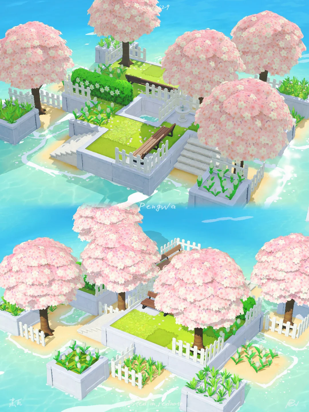 Sakura Chocolate Bench: A Tranquil Rest Spot Under Cherry Trees — Tomodachi Life DIY pattern (image 3)