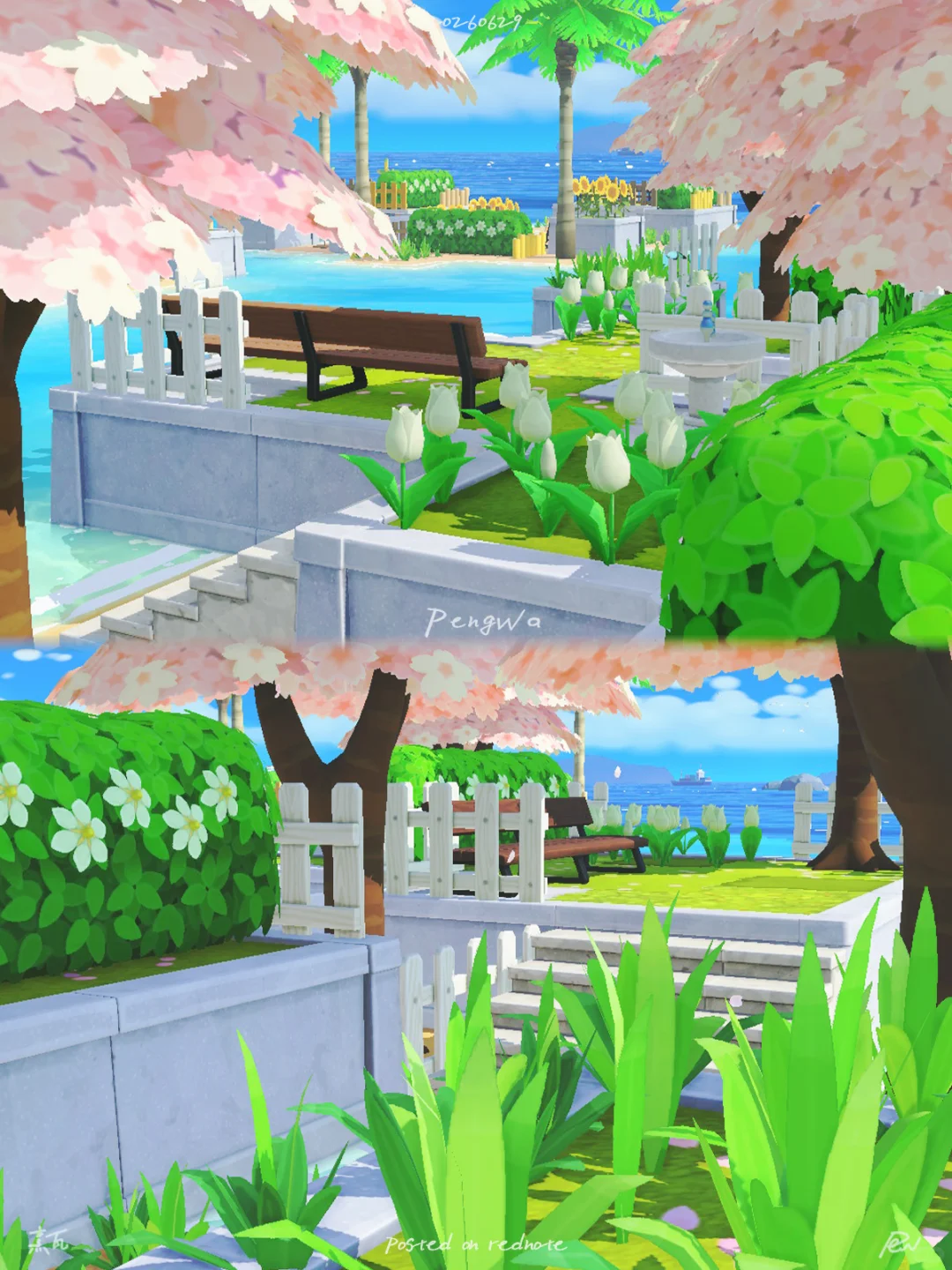 Sakura Chocolate Bench: A Tranquil Rest Spot Under Cherry Trees — Tomodachi Life DIY pattern (image 4)