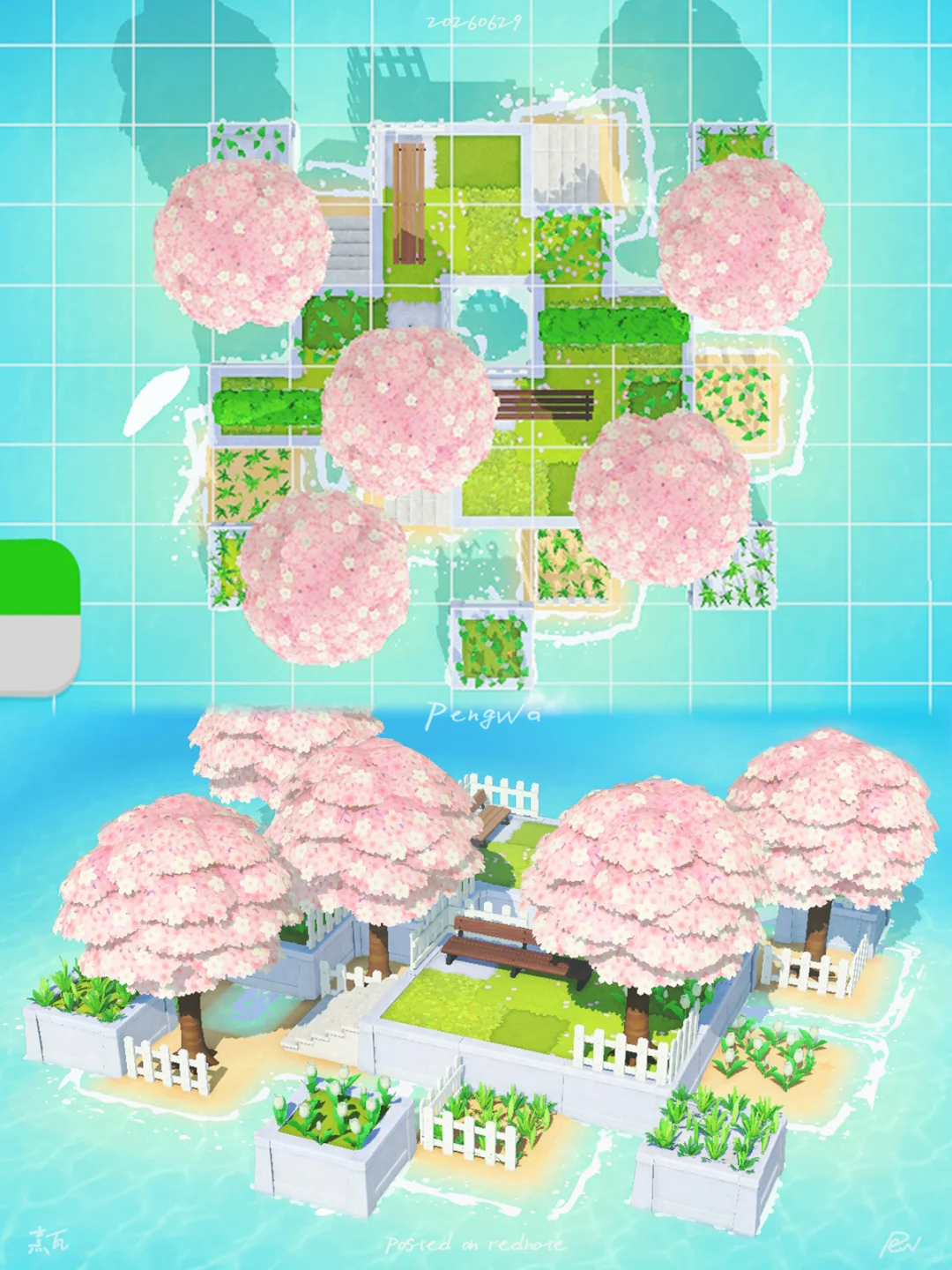 Sakura Chocolate Bench: A Tranquil Rest Spot Under Cherry Trees — Tomodachi Life DIY pattern (image 5)
