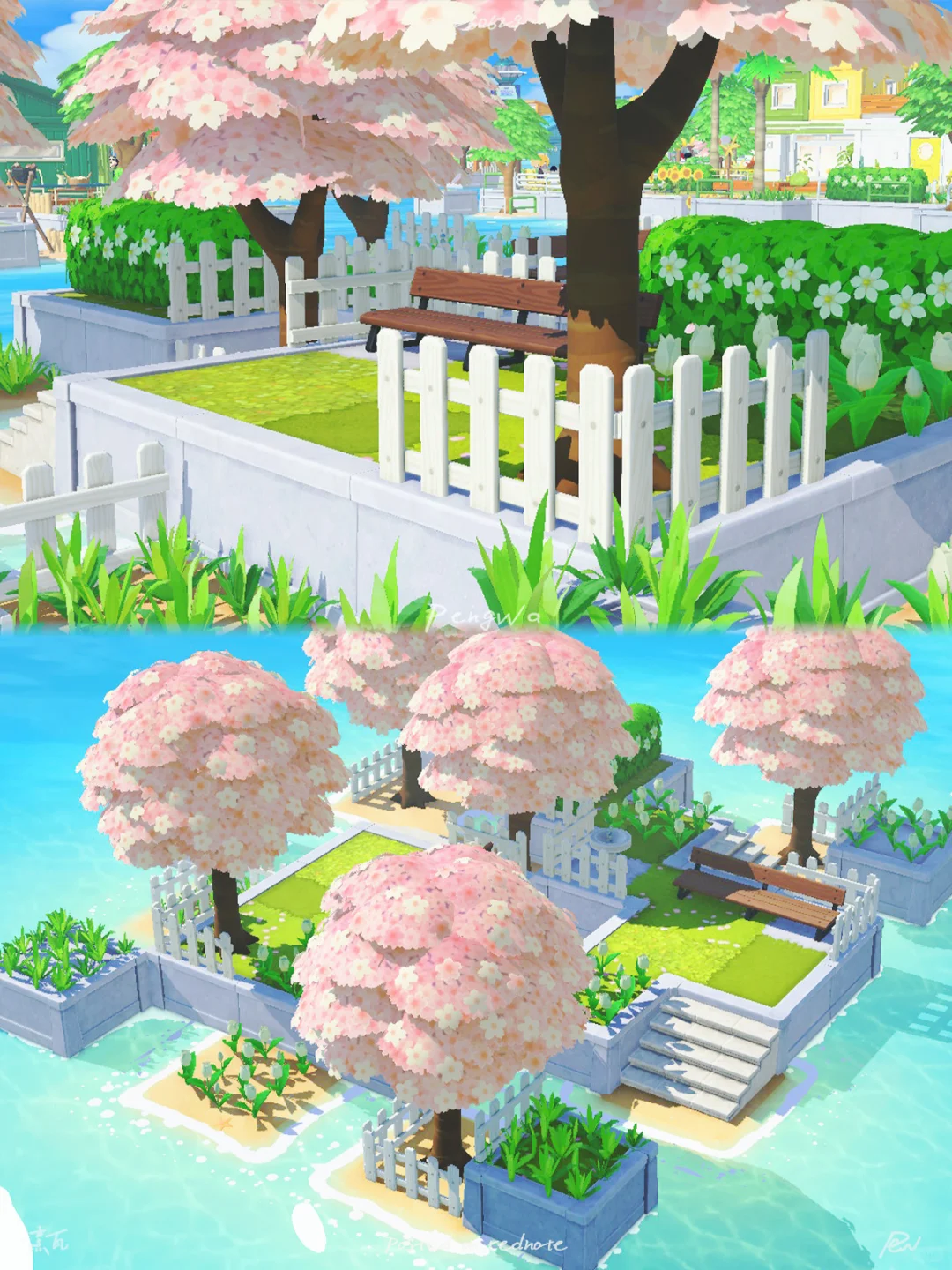 Sakura Chocolate Bench: A Tranquil Rest Spot Under Cherry Trees — Tomodachi Life DIY pattern (image 6)