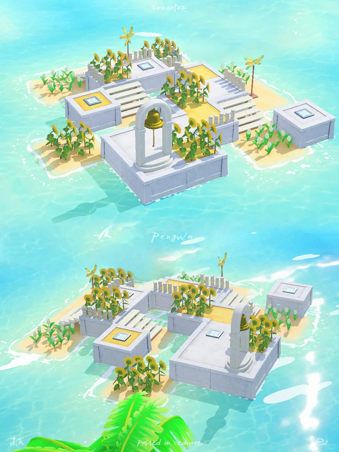 ☁️ Plate-forme de cloche de prière avec nuages et tournesols - Prière du matin — Tomodachi Life motif DIY (image 3)