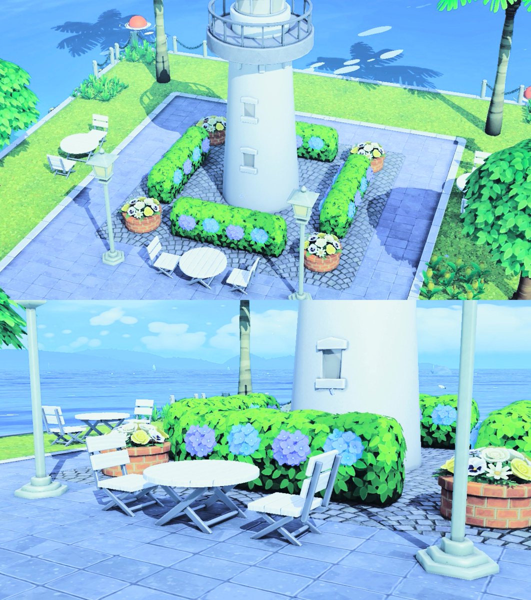6月の白い灯台と紫陽花の島デコ — トモダチライフ DIY 図案