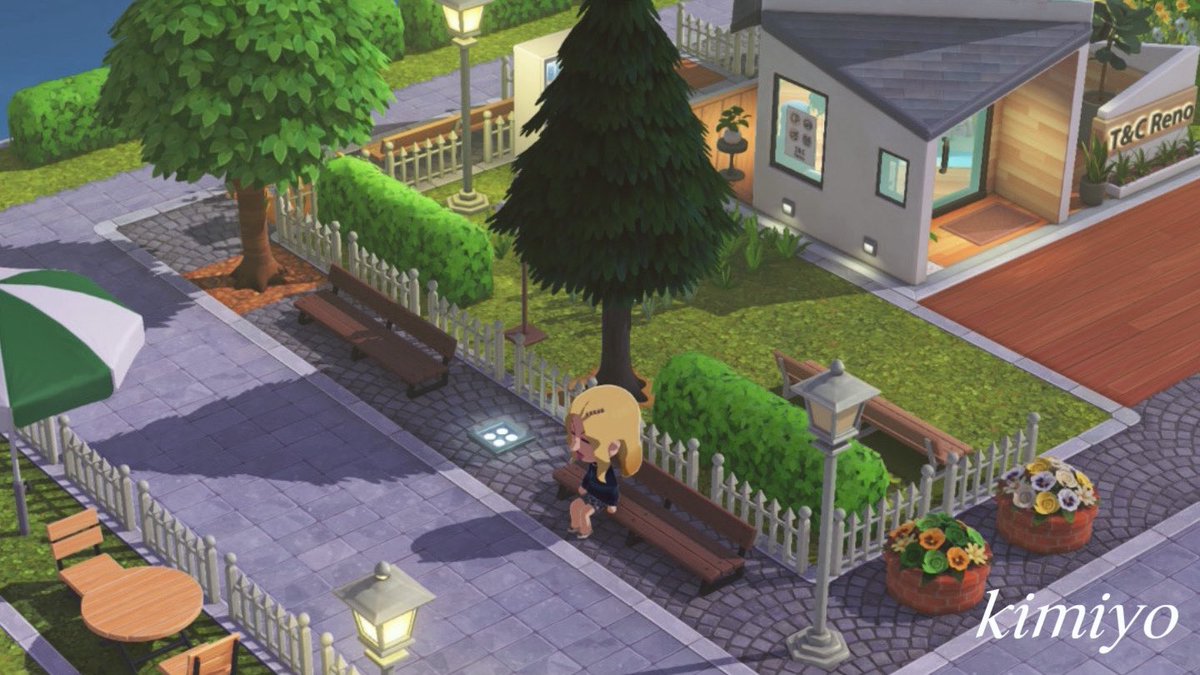 Rue commerçante relaxante au coucher du soleil — Tomodachi Life motif DIY (image 1)