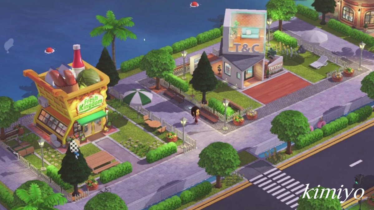 Rue commerçante relaxante au coucher du soleil — Tomodachi Life motif DIY (image 4)